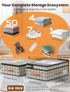 2-Pack Under Bed Storage with Wheels and 6 Vacuum Seal Bags, Adjustable Height 7.9"-10.2",Heavy Duty Capacity, Clear Lid Organizer for Dorm Bedroom Clothes Shoes Books,Quick Assembly Space Saver