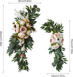 2 Pcs Wedding Arch Flowers Kit, Artificial Peony Flower Swag Backdrop Floral Garland Centerpieces, Champagne Peony Floral Swags Silk Hanging Peony Garland with Green Leaves Decor for Home(Pink)