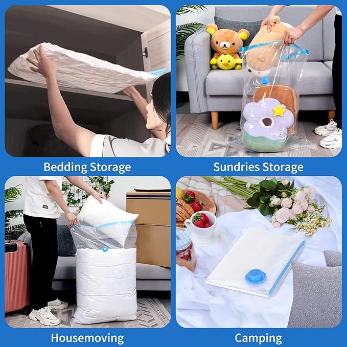 6Pack Thickened Space Saver Vacuum Storage Bags Jumbo for Clothes with Hand Pump, Vacuum Sealed Bags for Clothing, Comforters and Blankets