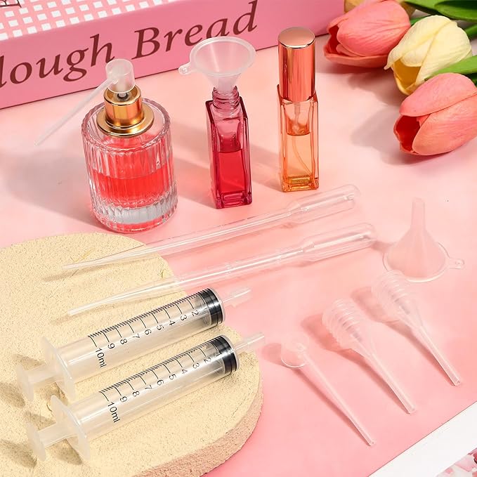 25pcs Perfume Refill Tool Kit,Plastic Perfume Dispenser Transfer Tools,Travel Refill Tool Set for Liquid Cologne Fragrance Sample Essential Oils (Clear, 10ml/25pcs)