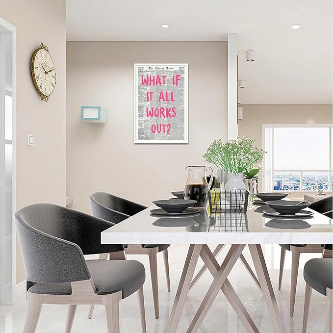Drimiler What If It All Works Out Poster Retro Newspaper Pink Font Canvas Wall Art Positive Affirming Quote Minimalist Prints Painting For Home Bedroom Dorm Wall Decor 16x24in Unframed