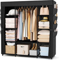 Portable Closet for Hanging Clothes 57.3 Inch Large Capacity Wardrobe Closet with Cover, 8 Pockets and 1 Hanging Rod, Easy Assembly Closet Organizer for Bedroom, Black