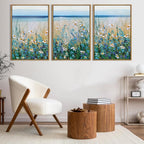 Extra Large Blue Floral Wall Art Framed Wildflower Artwork Blue Floral Wall Pictures Wildflowers Wall Decor for Living Room Bedroom Bathroom Office Blue Flowers Bloom Painting by The Seaside 24x36 Inches Set of 3