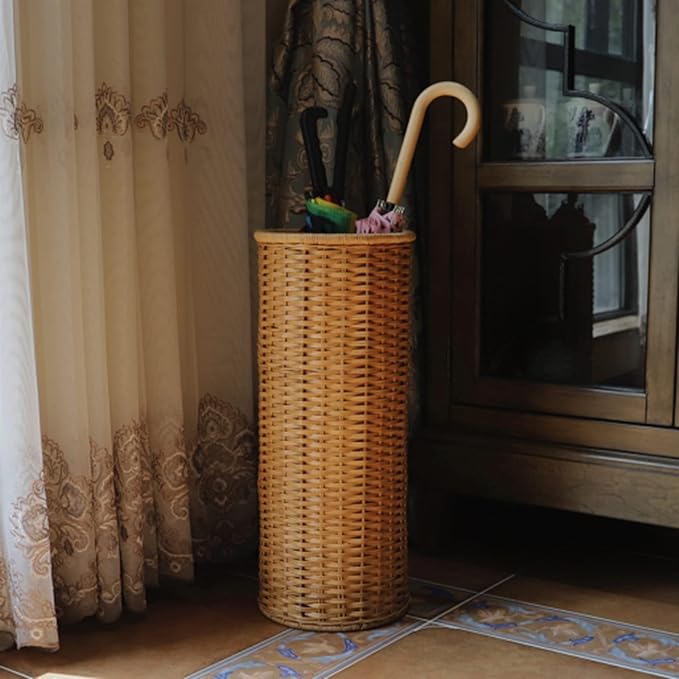 WXYZ Hand-Woven Bamboo and Rattan Umbrella Stand, Multifunctional Umbrella Basket for Home Hotel and Office Umbrella Bucket, 59x24.5cm