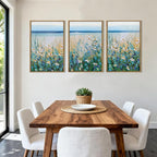 Blue Seaside Cyan Floral Wall Decor Wildflower Canvas Paintings Framed Floral Art Prints Blue Flowers Wall Art Wildflowers Wall Pictures for Living Room Bedroom Bathroom 16x24 Inch Set of 3