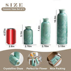 Modern Ceramic Vase Set of 3, Green Crystalline Glaze Colors, Decorative Bottles for Home, Farmhouse Rustic Decor Housewarming Gifts, Wedding Gifts, Birthday Gifts for Women(Crystalline Glaze Green)
