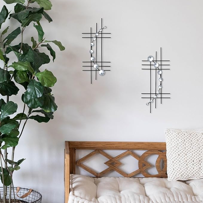 ZEXUIRU 2 Pcs Abstract Metal Art for Wall Decor Living Room Bedroom Bathroom Office Metal Bling Modern Geometric Hanging Vertical Small Iron Sculpture Plaque Pack -Black 24in