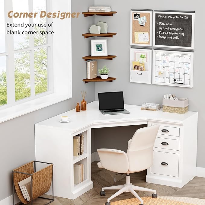Forbena Walnut Brown Floating Corner Shelves for Wall 4-Pack, Small Corner Wall Shelves for Kids Room, Cute Wooden Hanging Corner Shelf for Bedroom Bathroom Decor, Living Room, Small Spaces