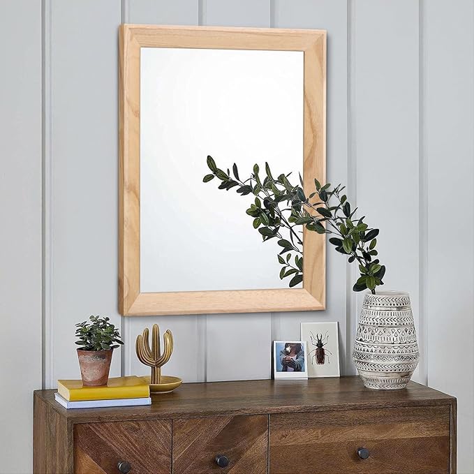 AAZZKANG Rustic Mirrors for Wall Rectangle Wood Frame Mirror Decorative for Farmhouse Bedroom Bathroom Living Room Large 20"x16"