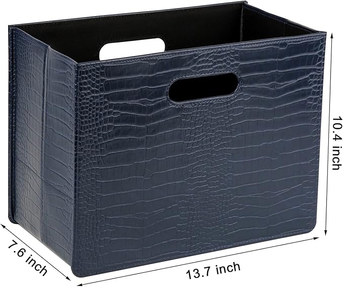 HofferRuffer Magazine Basket Holder, Foldable Magazine Rack, Document File Holder Organizer, File Folder, Newspaper Storage Bin Organizer for Home or Office (Dark Blue)