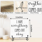 I Hope Everything Comes Out Okay Wooden Sign - 5" Funny Wooden Plaque With Metal Support - Rustic Tabletop Bathroom, Toilet Room Decor - Housewarming Gifts For Family & Friends - A07