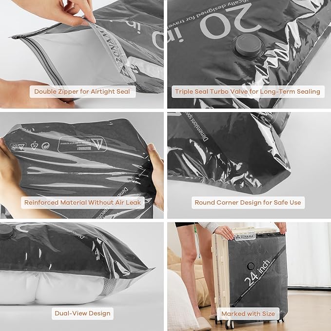 Vacuum Storage Bags for Travel with Wireless Rechargeable Air Pump, 12 Pack Travel Essentials Space Saver Compression Bag for Luggage, Suitcase, Backpack, Vacuum Seal Bags for Home Storage Clothing