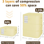 3-Layer Compressible with Zippers Blanket & Comforter Storage Bag,Ultra Space Saving Self Compression Organizer，Save 50% Space, 4 PCS，Light Yellow
