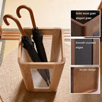 Umbrella Stand with Removable Plastic Drip Tray, Spacious Storage Bucket, for Home Entryway Decoration and Hotel Lobbies, Features a Solid Wood Umbrella Bucket, Acrylic Frame(Brown)