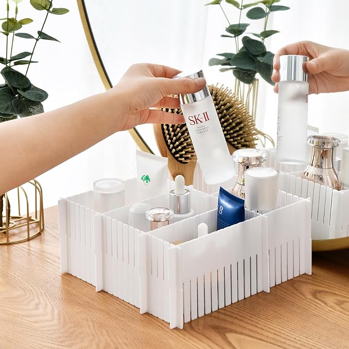 OJYUDD 12PCS DIY Plastic Grid Drawer Dividers,White Adjustable Sock Underwear Dresser Drawer Organizers Divider for Stationary Storage
