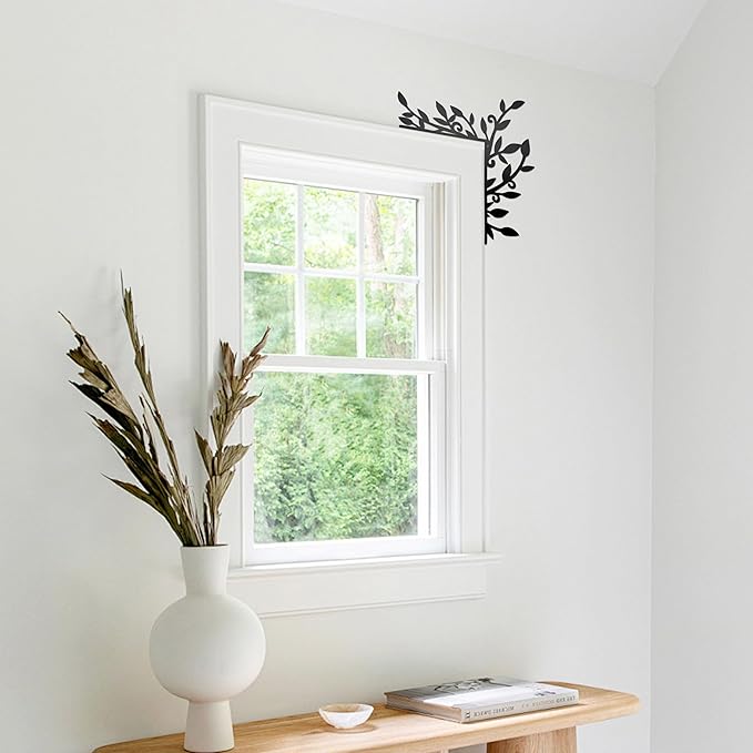 Urbraneco Floral Window and Door Corner Accent Leaf Corner Topper Decor Metal Hanging Decor for Door Corner