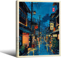 Japanese Tokyo Tea House Framed Canvas Wall Art Japanese City Street Cafe Scene Picture Print Modern Ukiyo-e Decor Poster for Japanese Home Bedroom Decorations Artwork12x16in