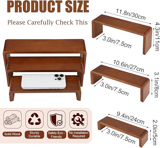 2 Sets, 6 PCS Total, Wood Risers Display Stand, Cupcake Dessert Cake Stand, Wooden Cologne Perfume Stands, Wood Riser for Kitchen Counter, Vendor Booth Display Items, Size: 9.4in, 10.6in, 11.8in (Walnut Color)