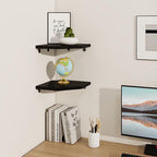 Fun Memories Corner Shelf Wall Mount, Solid Oak Wood Floating Corner Shelves with Cable Hole, 8.5in Rustic Design for Bedroom, Bathroom, Kitchen, Living Room (Black, 1 Pack)
