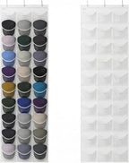 Unjumbly Baseball Hat Rack, 24 Pocket Over-The-Door Hat Organizer with Clear Deep Pockets to Display Baseball Caps Collection, Complete with 3 Over Door Hooks (White, 30 Pockets)