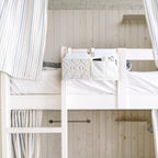 Mkono Bedside Caddy Hanging Organizer, Bunk Woven 7 Pockets Bed Storage Bag Boho Remote Magazine Books Holder with Macrame for Loft Bed College Dorm Bedroom Baby Bed Rails, Ivory