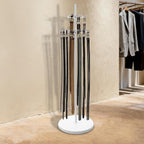 Floor Standing Belt Display, 66 Inch Tie Rack Belt Display Shelf with 31 Hooks, Adjustable Feet Belt Display Stand for Clothing Stores, Retail Stores (White)