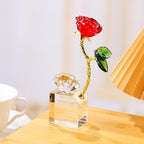 YWHL 25th Wedding Anniversary Rose Gifts for Couples, 25 Years Happy Anniversary Crystal Gift for Wife Husband, Crystal Rose Figurine with Silver Diamond, Romantic Valentines Day Present for Her Him