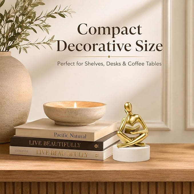 Gold Accent Bookshelf Decor Thinker Statue, Abstract Reading Figurine Style A, Resin Decorative Bookend for Coffee Table, Shelf, Office, Library