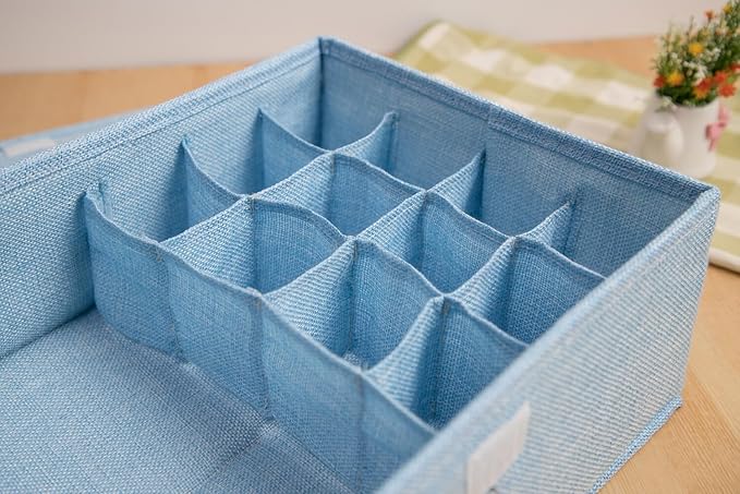ALYER Collapsible Drawer Organizer,Underwear Drawer Divider for Socks Panties Bras Ties Clothing,Sturdy Closet Storage Divider with Lid(Beige)