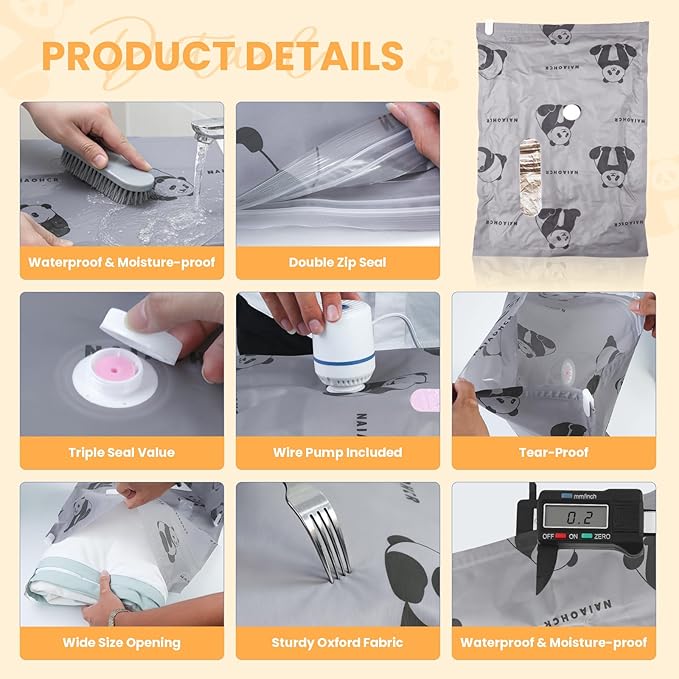 12 Pcs Vacuum Storage Bags for Clothing: Travel Vacuum Seal Bags with Electric Pump, Space Saver Vacuum Storage Bags for Bedding Blanket Luggage (3 Jumbo + 3 Large + 3 Medium + 3 Small)