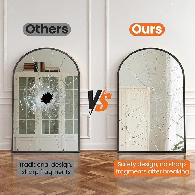 Sweetcrispy 20"x30" Arched Black Bathroom Mirrors for Wall, Bathroom Mirrors for Over Sink, Metal Framed with HD Shatter-Proof Glass for Entryway, Living Room, Bedroom