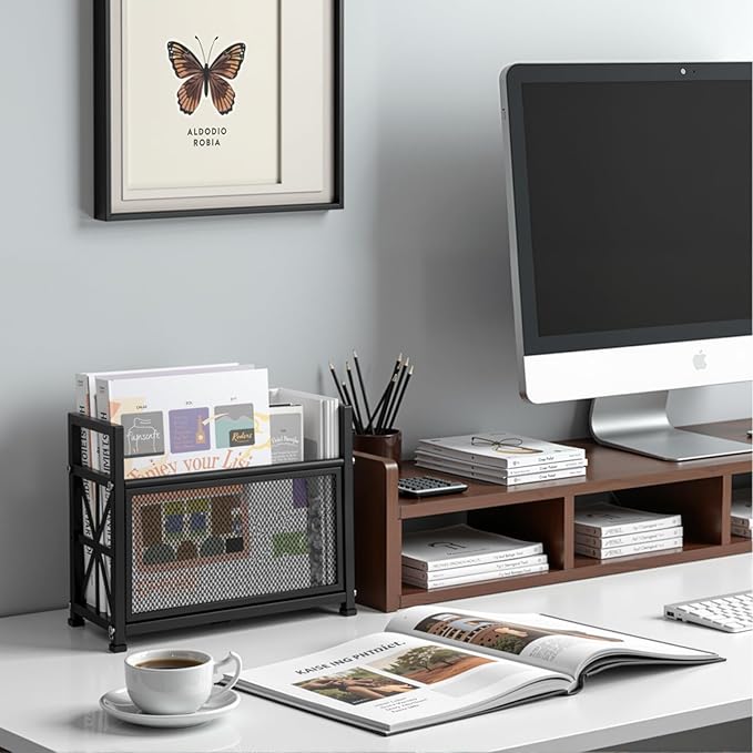 Magazine Rack & Holder – Multi-Purpose Storage Organizer for Magazines, Books, Newspapers, Mail, Tablets | Sturdy Black Basket for Home, Office, Bathroom | Sleek Design & Easy Assembly