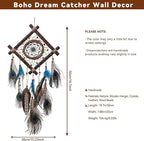 Rattan Dream Catchers with Peacock Feather, Boho Wall Decor Rustic Wooden Native American Wall Art for Bedroom Living Room (Blue Peacock)