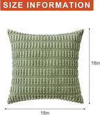 Aegero Pack of 2 Corduroy Decorative Throw Pillow Covers 18x18 InchSoft Boho Striped Pillow Covers Modern Farmhouse Home Decor for Sofa Living Room Couch Bed（Sage Green）