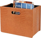 HofferRuffer Magazine Basket Holder, Foldable Magazine Rack, Document File Holder Organizer, File Folder, Newspaper Storage Bin Organizer for Home or Office (Brown Croco)