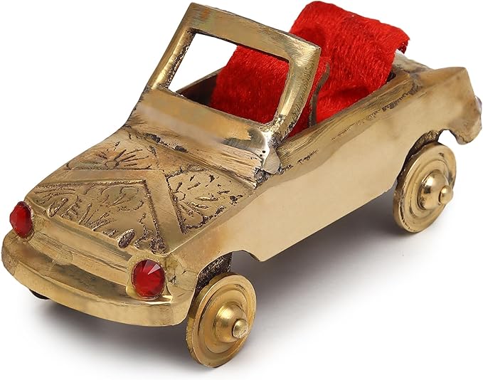 NAMS Brass Vintage Car Showpiece Antique Classic Convertible Figurine Red Seat for Home Decor, Office Desk, Living Room Decoration Traditional Collectible Display Showcase Unique Gift Item (9x5x4 cm)