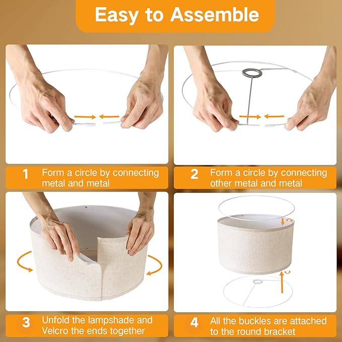 OUTON Beige Lamp shades Set of 2, Large Drum Lamp Shades for Floor Lamps, 16" Top x 16" Bottom x 9" High, Easy to Assemble, Replacement Linen Lampshades for Table Lamps & Bedside Lamps (1.65" Spider)