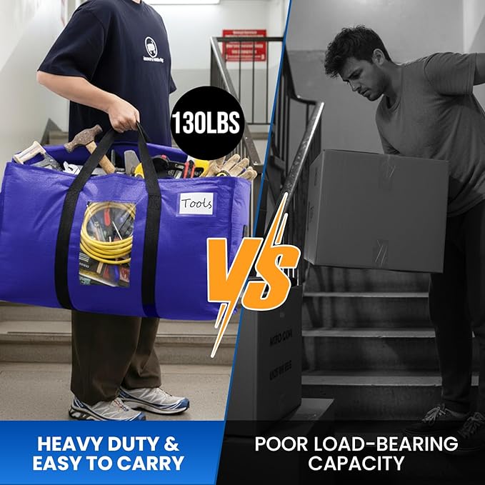 TAILI 2 Pack Dark Blue Extra Large Moving Bags, Heavy Duty Totes with Visible Window, Wrap Around Handles, Great for Storage