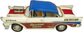 GENUINQ Vintage Classic Car Metal Model, 1950s Style Retro Racer Figurine with Raised Hood Scoop, Red White Blue Patriotic Livery, Man Cave Garage Decor & Collectible Gift