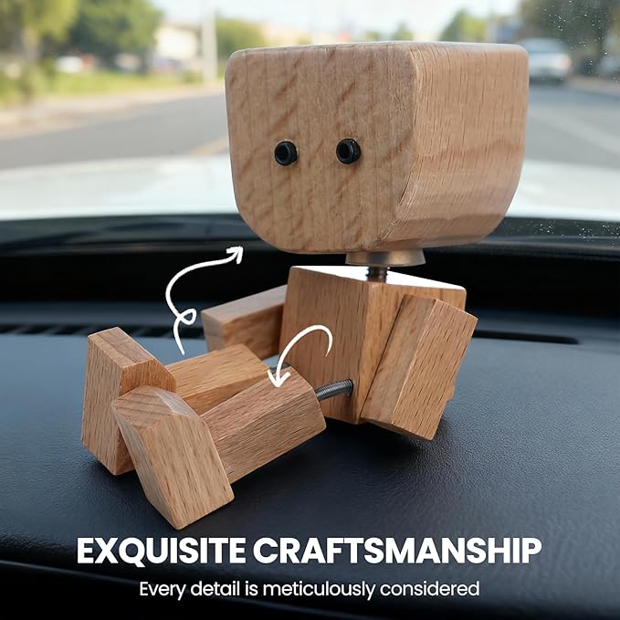 Whimsical Shaking Figurine, Wooden Man with Swappable Face Plates, Fun Kinetic Desk Decor for Office & Home, Engaging Gift for Coworkers & Friends