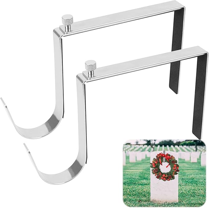 Adjustable Cemetery Wreath Hangers with Protective Pads for Headstones - Fits 6-11 Inch Tombstones, Christmas、Easter、Memorial Day Grave Decor Wreath Holders, Width Adjustable Design - 2 Pack