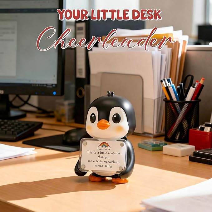 Positive Penguin Figurine - 3.9" Tall Hand-Painted Resin Indoor Office Desk Decoration with Cute Motivational Sign, Funny Gift for Women Friends Bestie BFF Bestfriend Coworkers