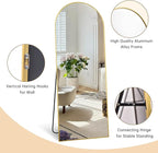 Dewfig 71"X26" Arched Full Length Mirror, Free Standing Leaning or Wall-Mounted Mirror, Aluminum Frame Modern Mirrors for Living Room, Bedroom, Cloakroom, Gold