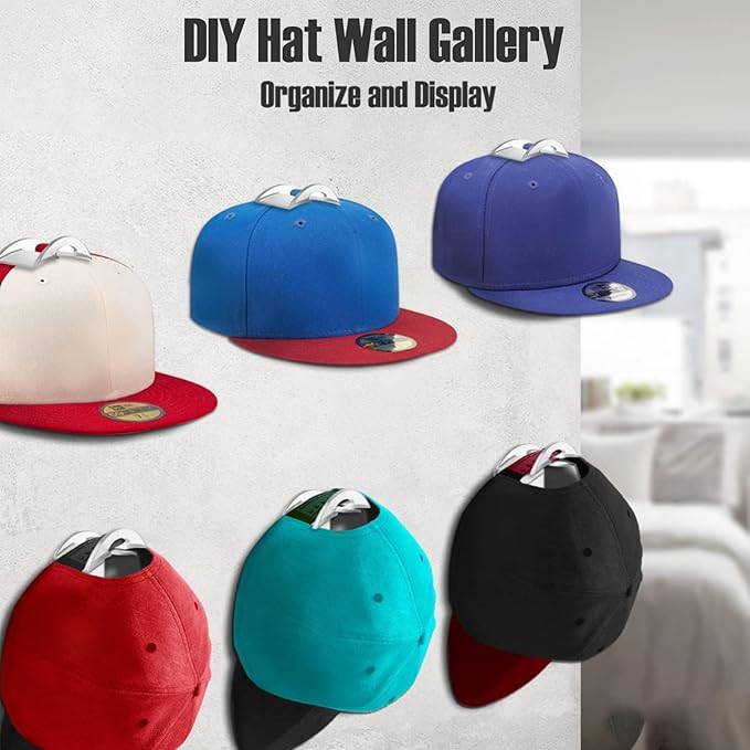 Hat Hangers for Wall, Stronge Adhesive Hat Holders Display, No Driling Caps Holder Organizer, 10 Pack Hat Hook for Baseball Caps, Wall Mounted Cap Rack, Clear