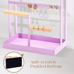 ProCase Jewelry Organizer Stand Necklace Organizer Earring Holder, 6 Tier Jewelry Stand Necklace Holder with 15 Hooks, Jewelry Tower Display Rack Storage Tree for Bracelets Earrings Rings -Purple