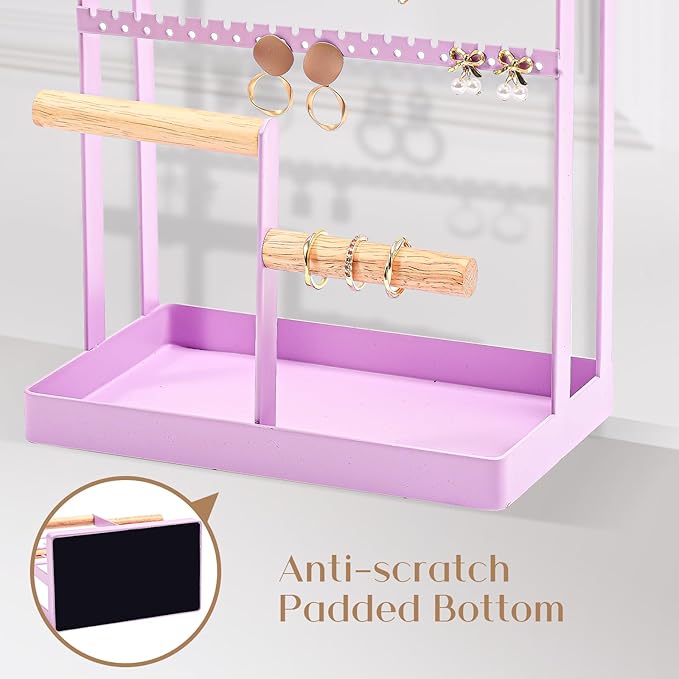 ProCase Jewelry Organizer Stand Necklace Organizer Earring Holder, 6 Tier Jewelry Stand Necklace Holder with 15 Hooks, Jewelry Tower Display Rack Storage Tree for Bracelets Earrings Rings -Purple