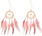 uxcell 2pcs Dream Catchers, Small Handmade Feather Dreamcatcher Supplies Car Charm with Crystal Beads Wall Hanging Decor for Home Car Decoration Ornament Women Friend Gift, Brown
