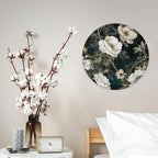 Wall Picture, with White Flowers Printed Circular Iron Hanging Picture,Wall Art Decor,Home for Bedroom Living Room Bathroom Decor,Iron Painting 11.8X11.8 in