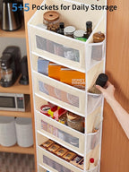 JARLINK Over The Door Organizer Storage, 5 Shelf Hanging Door Organizer with 5 Large Capacity Pockets, Anti Tilt 44 lb Load Behind Door Storage for Bedroom, Bathroom, Pantry, Nursery, (Beige)