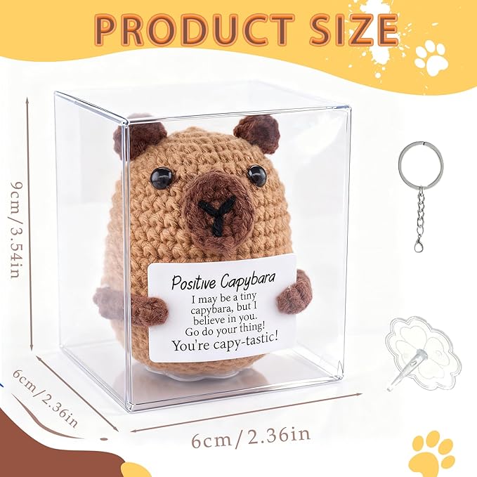 Emotional Support Capybara Positive Crochet Plush with Positive Messages for Adult Women Cute Pickle Office Decor Birthday Gifts for Best Friends (Capybara)